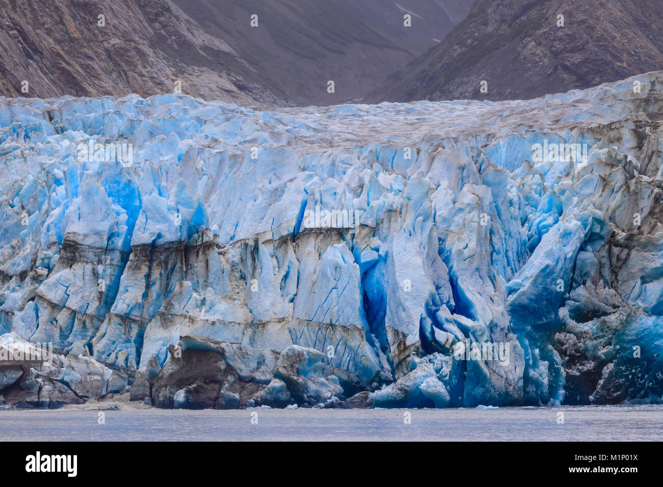 Blue ice face of Sawyer Glacier, Stikine Icefield, Tracy Arm Fjord, Alaska, United States of America, North America Stock Photo