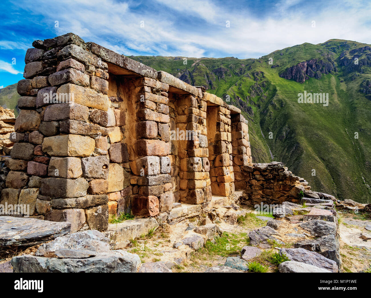 Inca Temple Ruins, Ollantaytambo, Sacred Valley, Cusco Region, Peru, South America Stock Photo