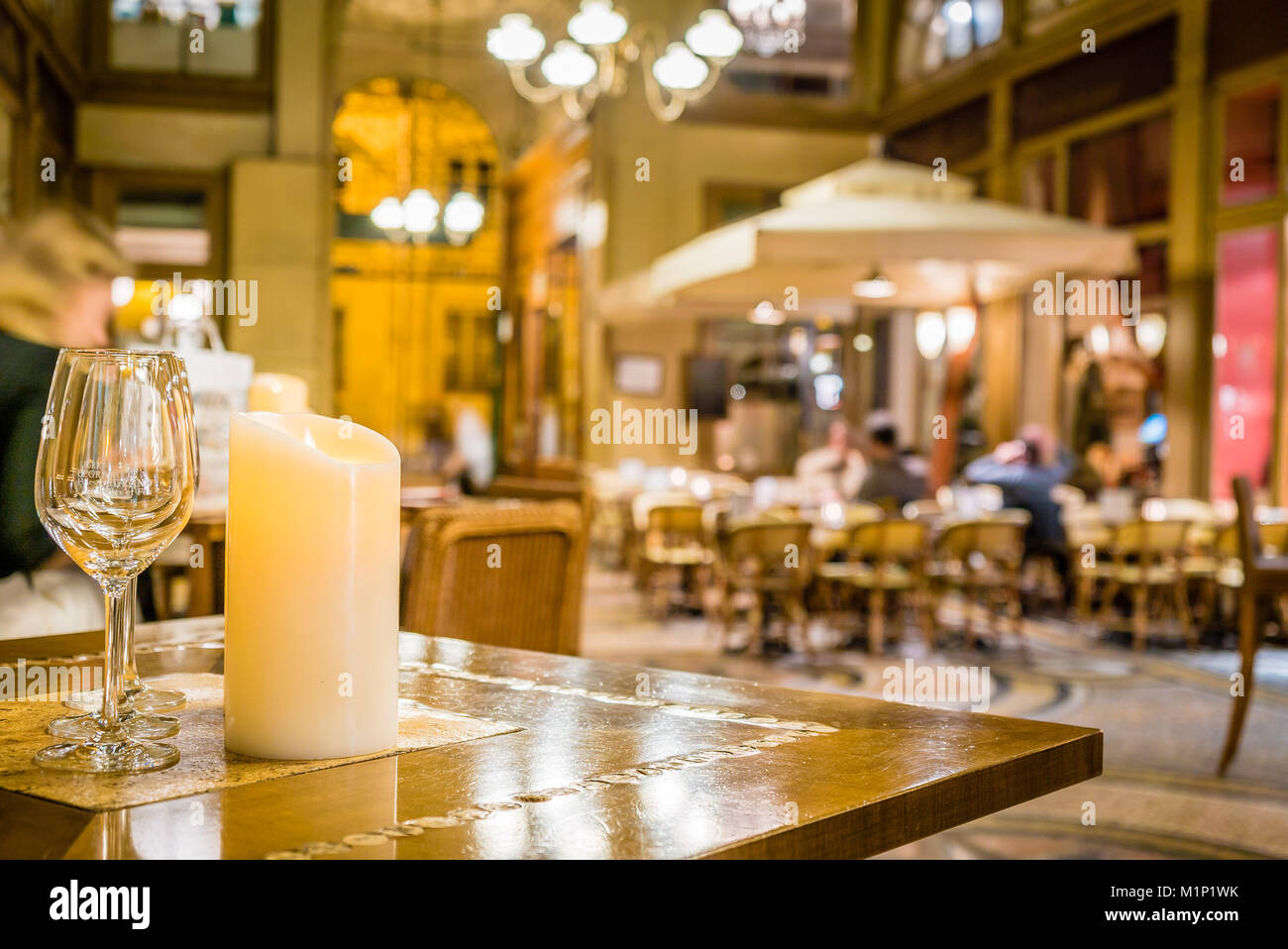 Romantic Dinner In Paris In The Majestic Vivienne Gallery Stock Photo 