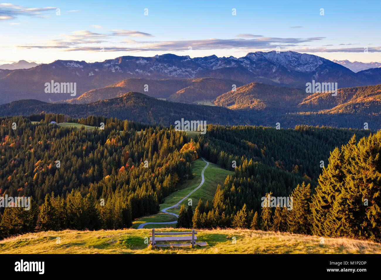 Brauneck and Benediktenwand,view from the Zwiesel near Wackersberg,Isarwinkel,Upper Bavaria,Bavaria,Germany Stock Photo