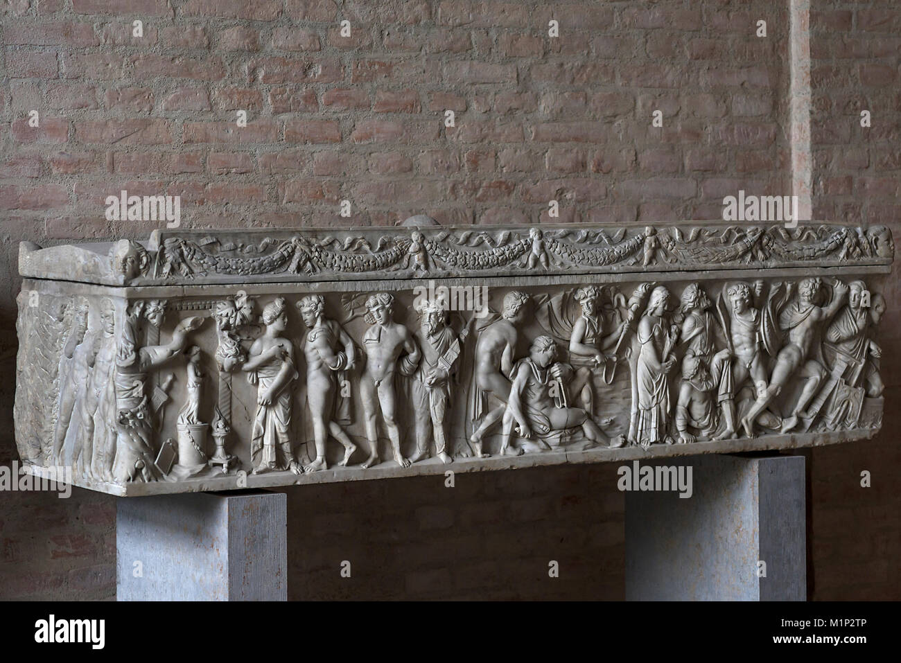 Roman sarcophagus,Orest and his sister Iphigenia with the Taurians,ca. 1409 AD,glyptotheque,Munich,Upper Bavaria,Germany Stock Photo