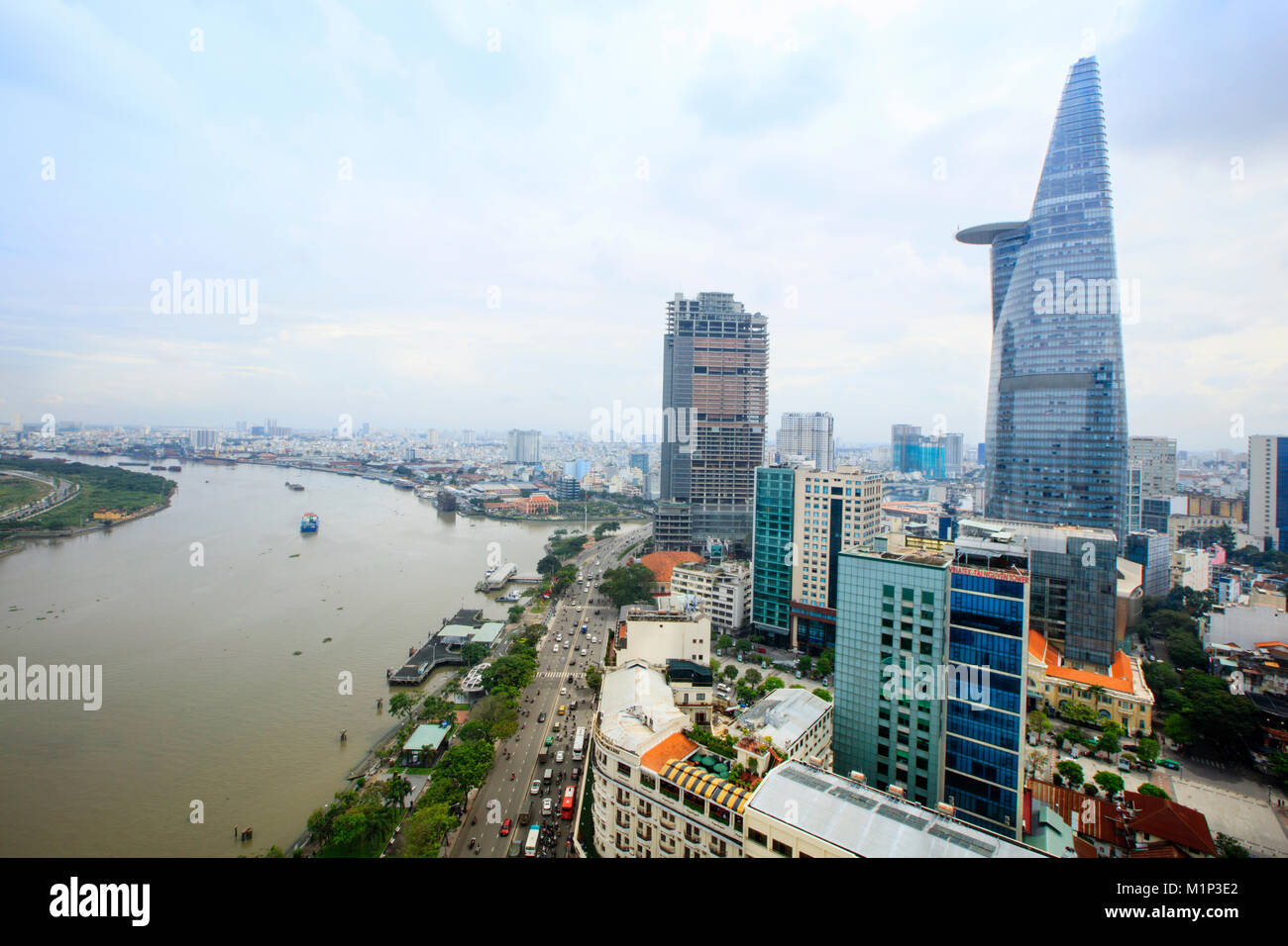 The skyline of Ho Chi Minh City (Saigon) showing the Bitexco tower and the Saigon River, Hoi Chi Minh City, Vietnam, Indochina, Southeast Asia, Asia Stock Photo