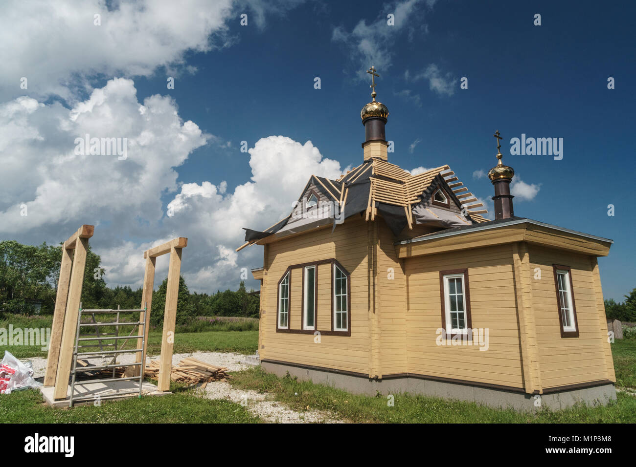 Brand new Russian Orthodox church, Old Believers' village, very orthodox Russian Orthodox, on Russian border, Varnja, Estonia, Europe Stock Photo