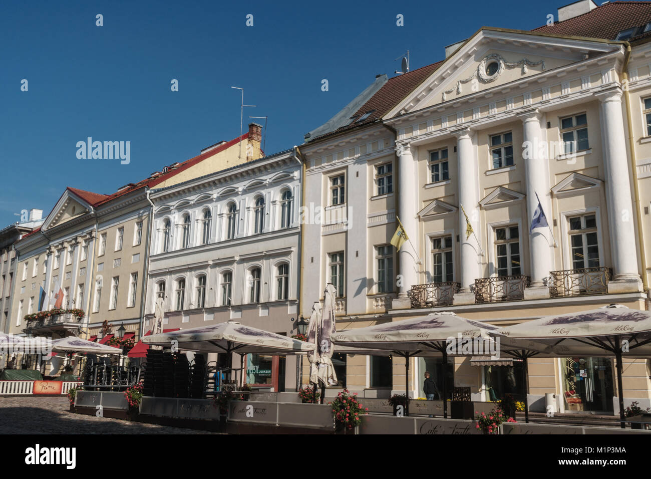 Neo-classical building facades, Town Hall Square, Tartu, Estonia, Europe Stock Photo