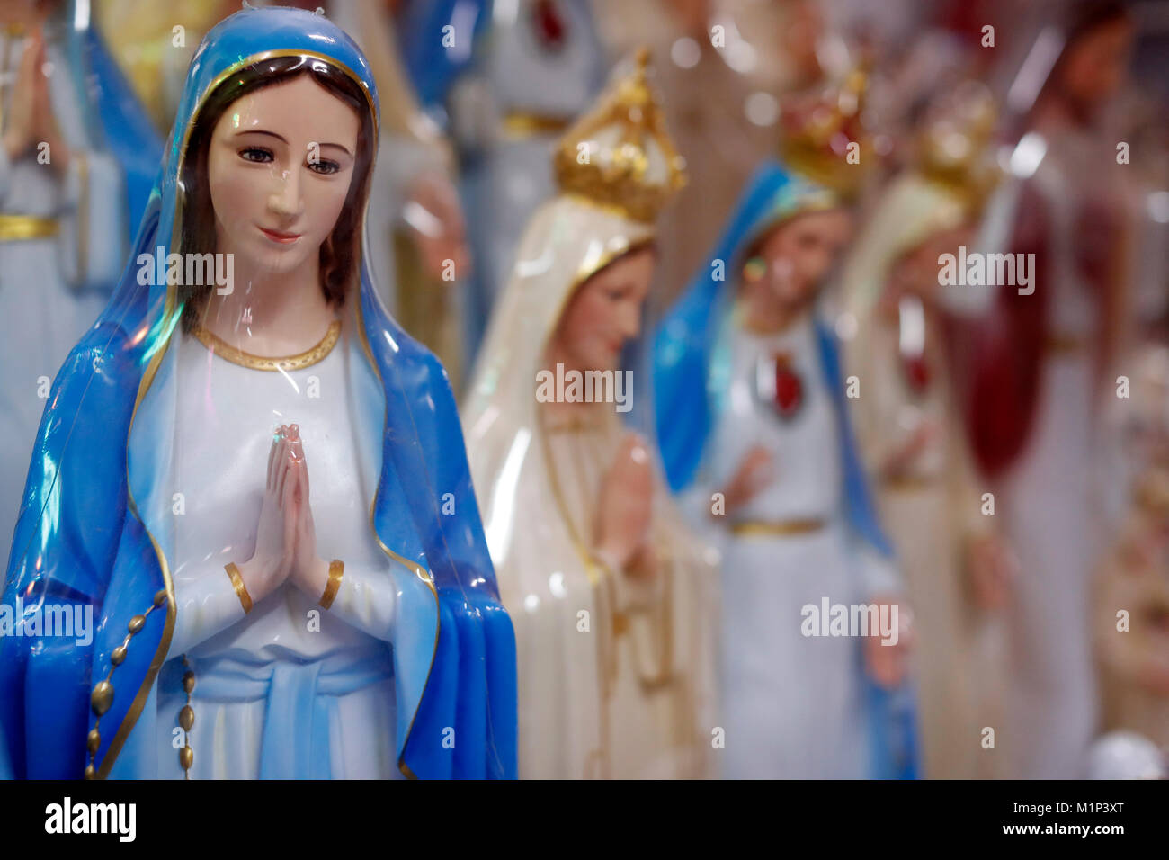Shop selling religious Christian items including Holy Virgin statues