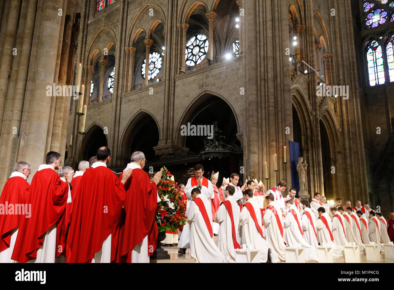 Priest Ordinations at Notre-Dame de Paris Cathedral, Paris, France, Europe Stock Photo