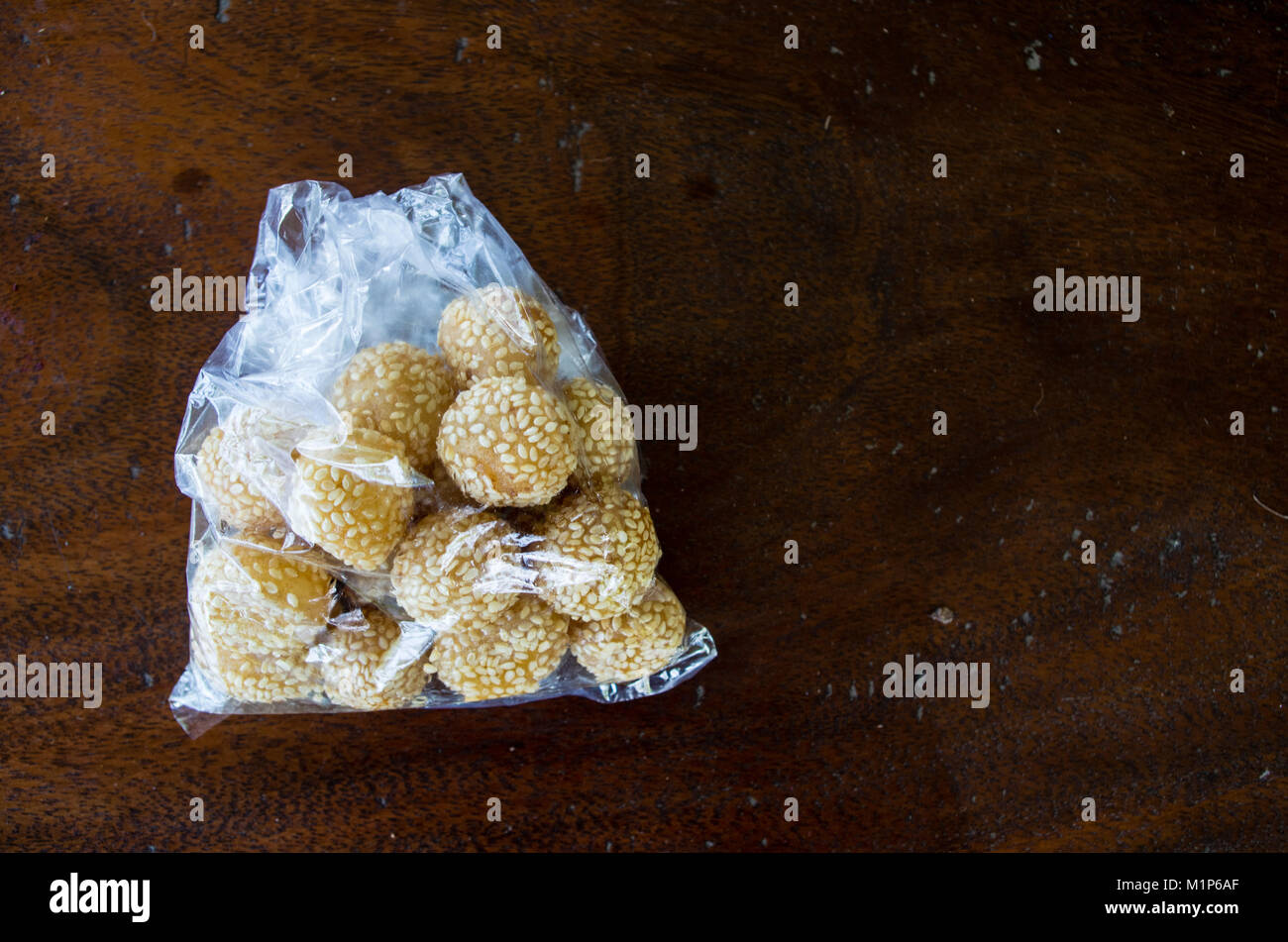 Onde-onde goreng pastry snack unopened in Indonesia with copy space right Stock Photo