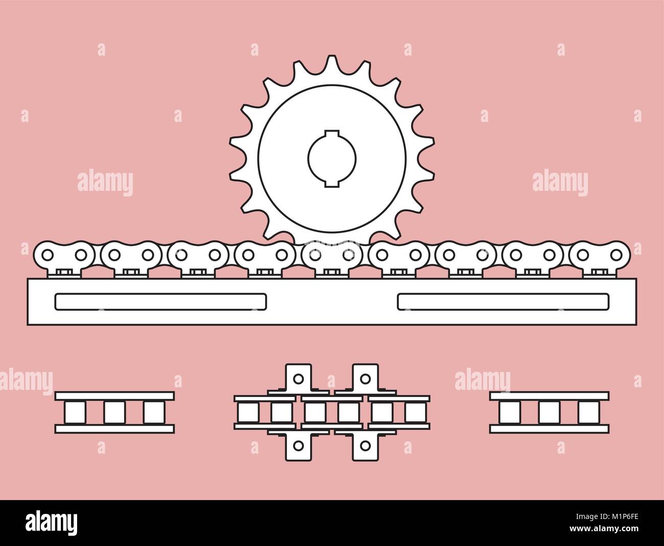 Sprocket and chain rack on transmission of mechanical power Stock Vector