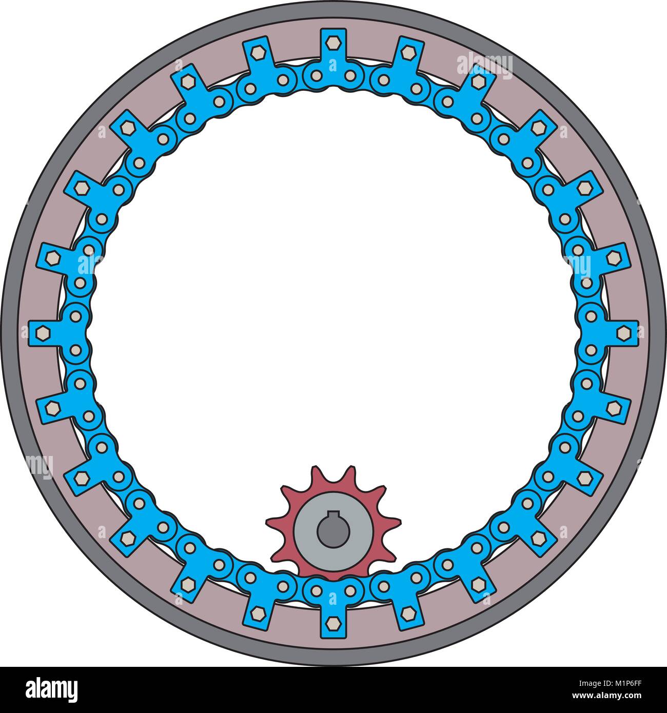 Sprocket and chain rack on mechanical transmission. Direction of motion