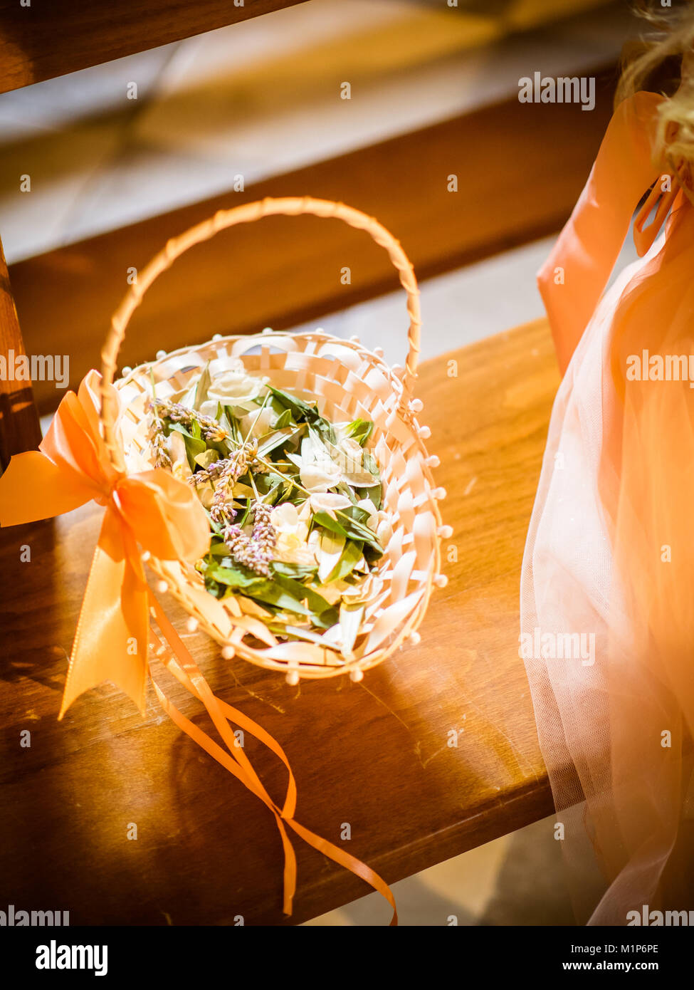 the flower basket at the wedding Stock Photo Alamy