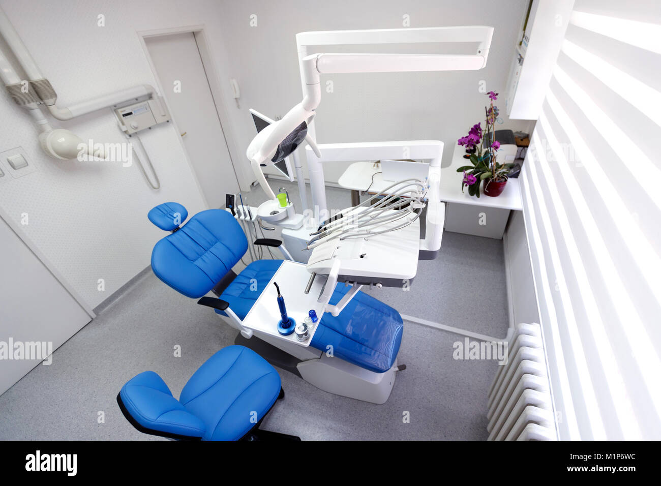 Top view of clean modern dental ordination without person Stock Photo