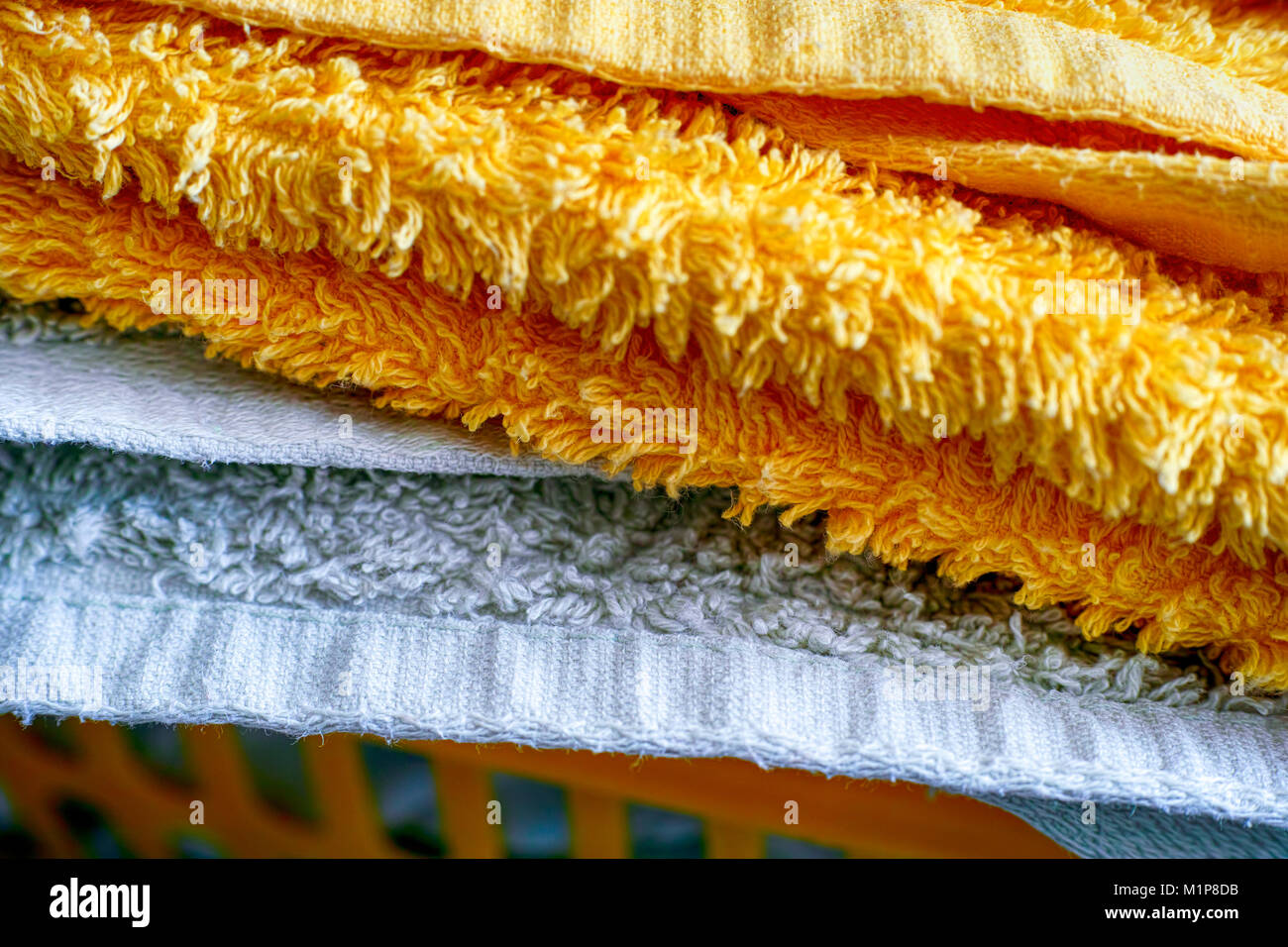 Closeup of stack of clean towels after laundering Stock Photo Alamy
