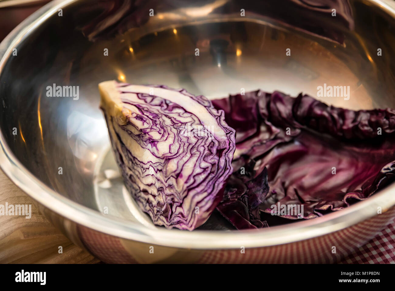 Red cabbage in bowl close Stock Photo Alamy
