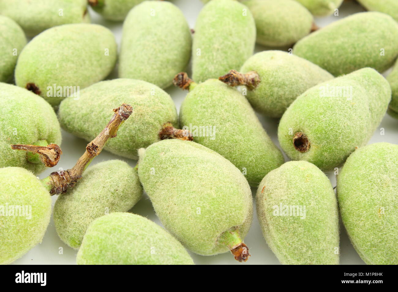 composition of fresh green almond fruits Stock Photo Alamy
