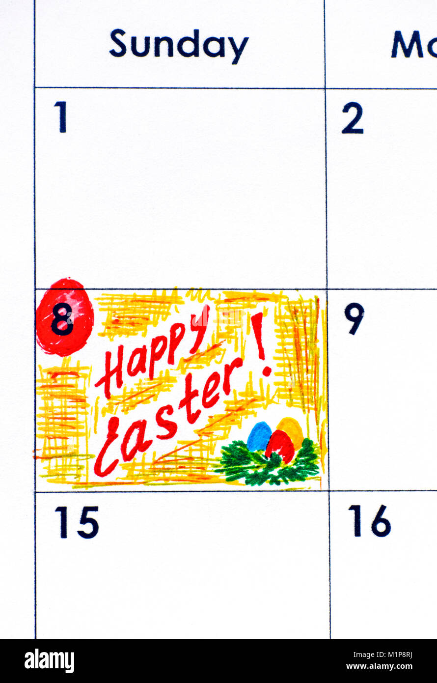 Reminder Happy Easter in calendar. Closeup Stock Photo Alamy