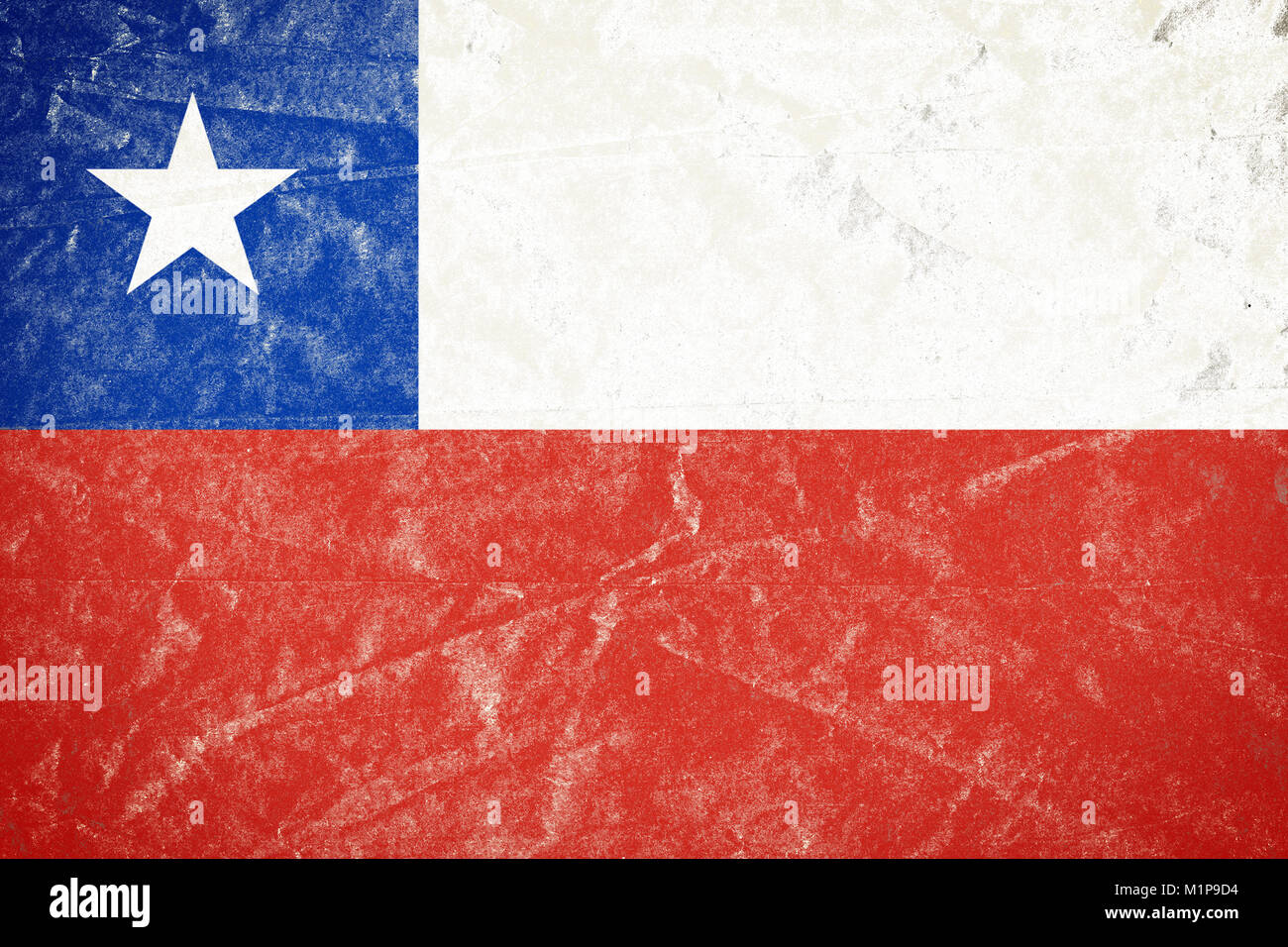 Realistic illustration of Chile flag on torned, wrinkled, dirty, grunge ...