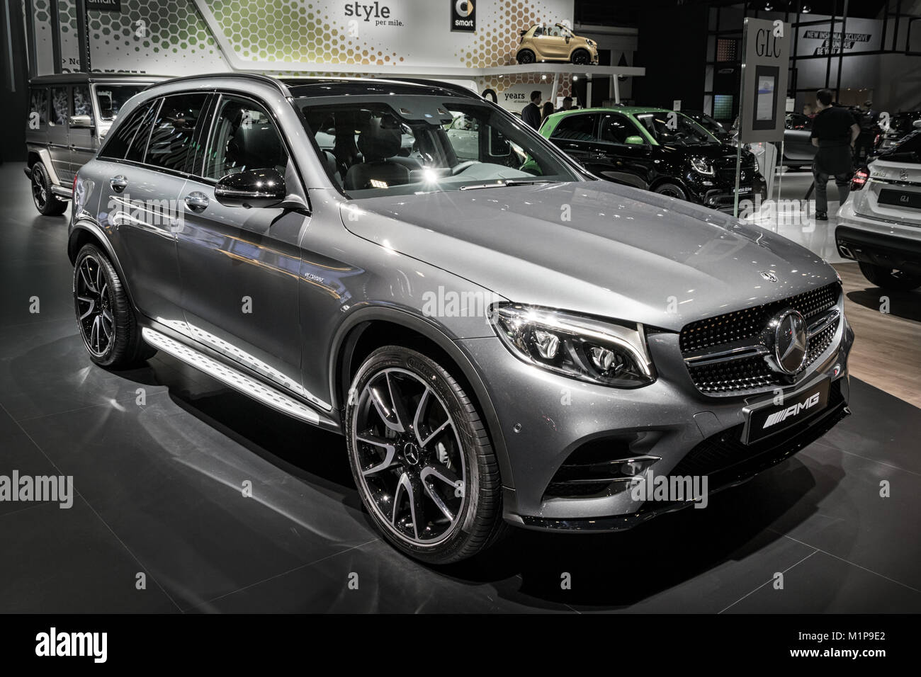 BRUSSELS - JAN 10, 2018: Mercedes AMG GLC 43 4MATIC SUV car car shown at the Brussels Motor Show. Stock Photo
