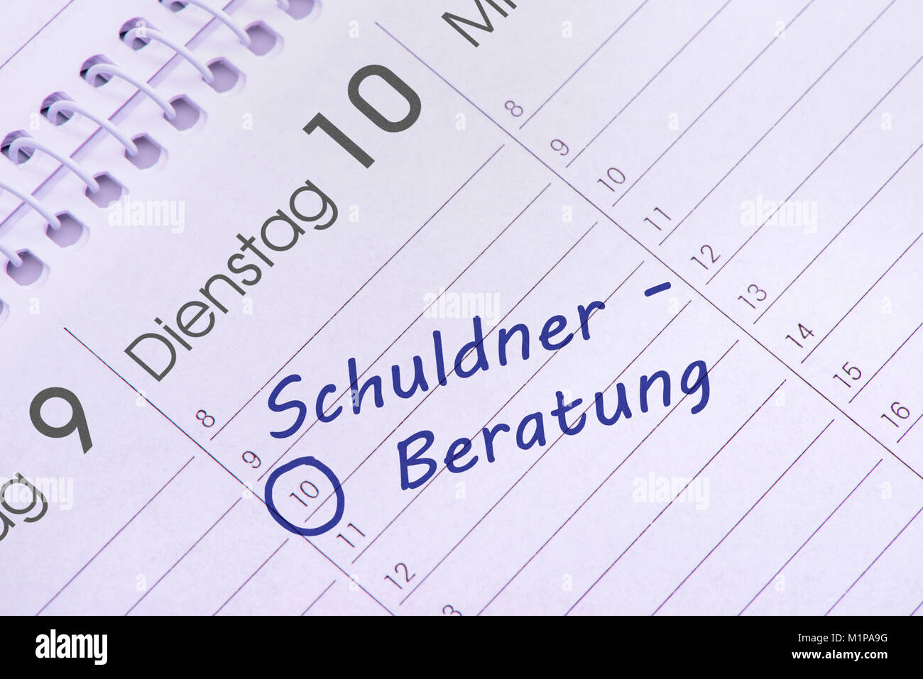 Schuldnerberatung Termin im Kalender Stock Photo