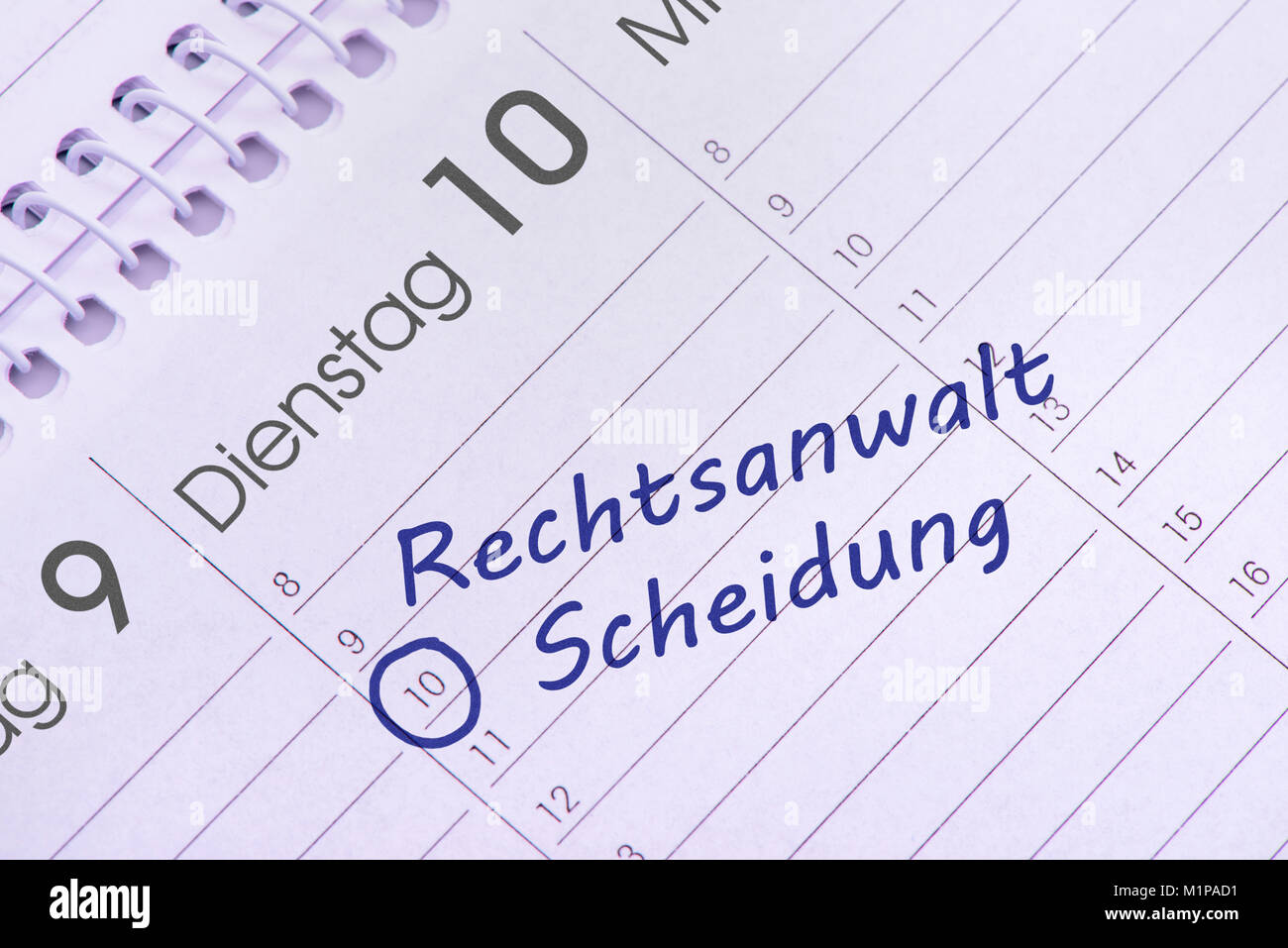 Rechtsanwalt Scheidung  Termin im Kalender Stock Photo