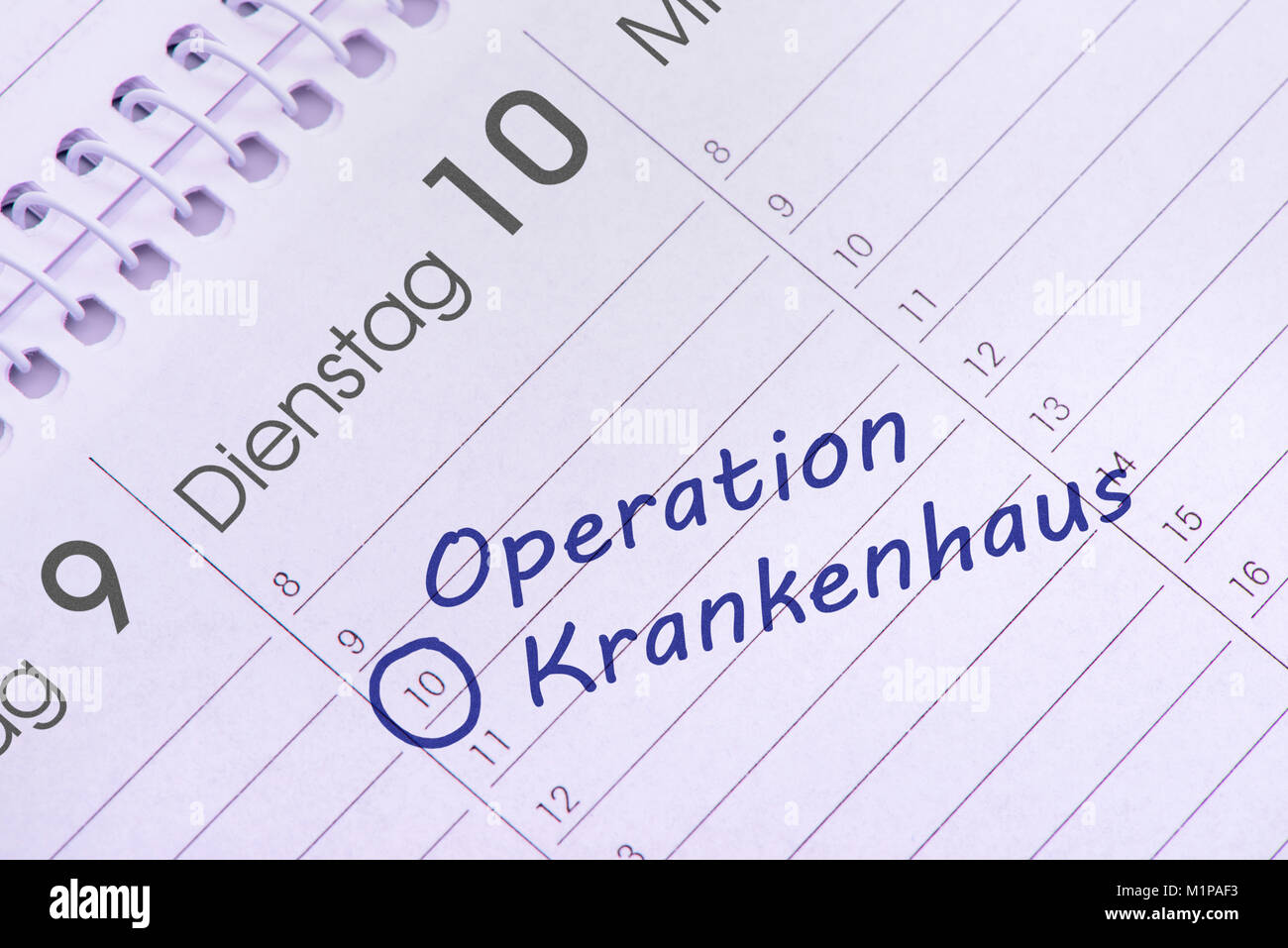 Operation Krankenhaus Termin im Kalender Stock Photo