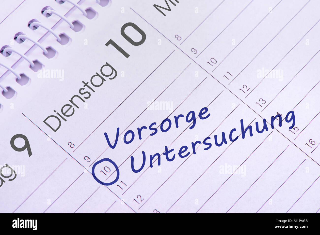 Vorsorge Untersuchung  Termin im Kalender Stock Photo