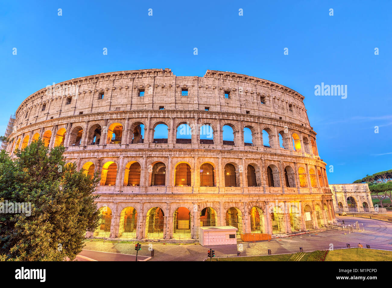 Rome night city skyline at Rome Colosseum (Roma Coliseum), Rome, Italy Stock Photo