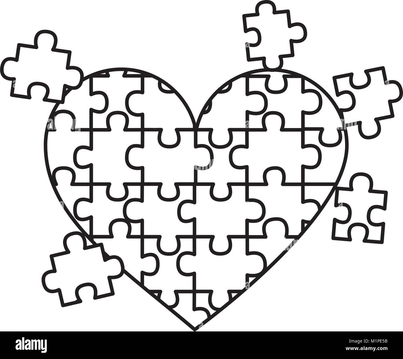 Jigsaw puzzle heart vector illustration Black and White Stock Photos ...