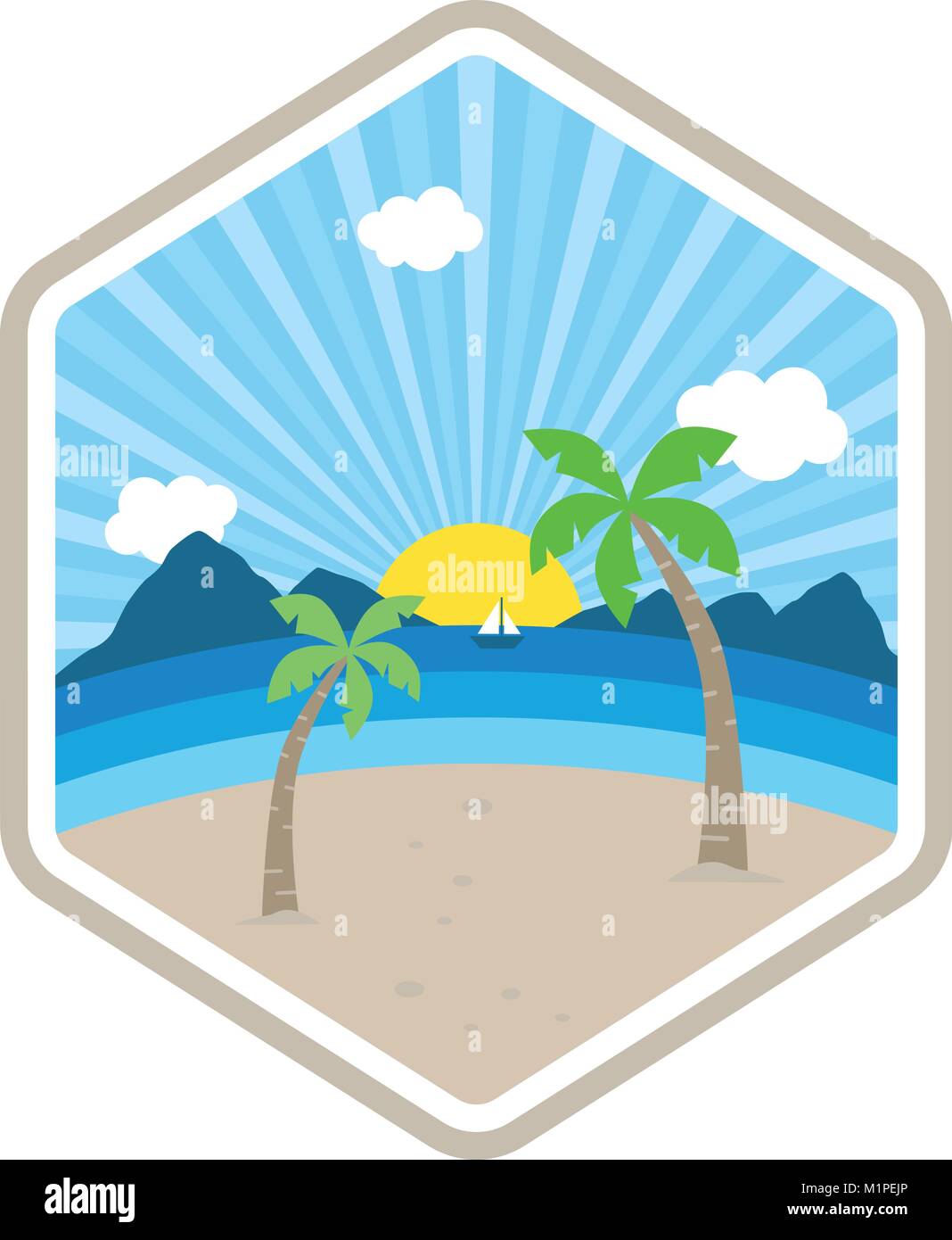 beach time tropical island summer vacation vector art logo template ...