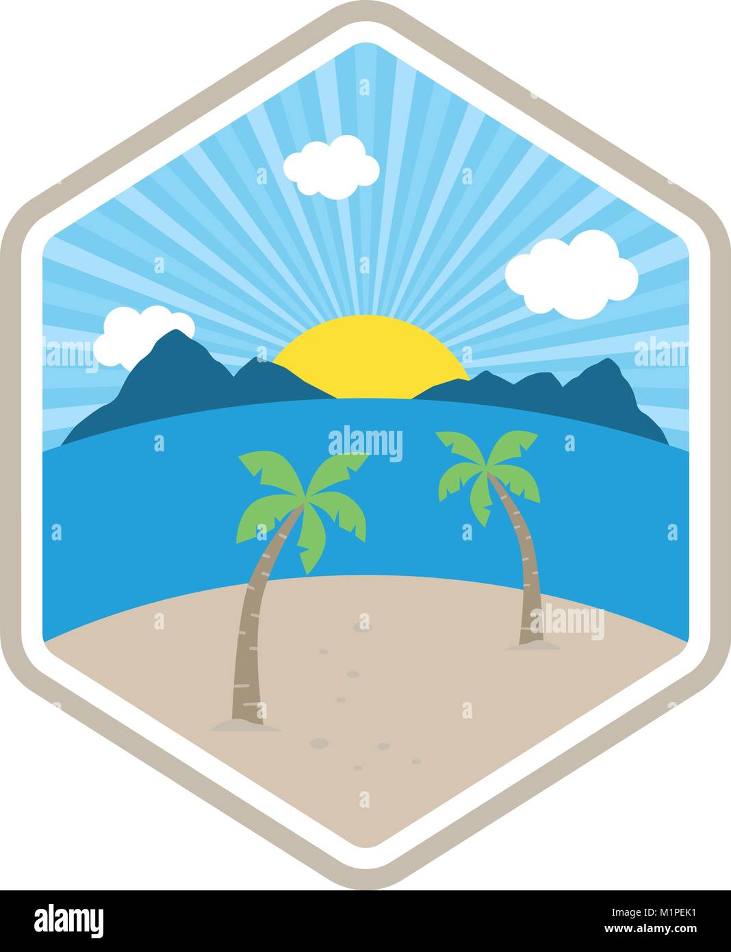 beach time tropical island summer vacation vector art logo template ...