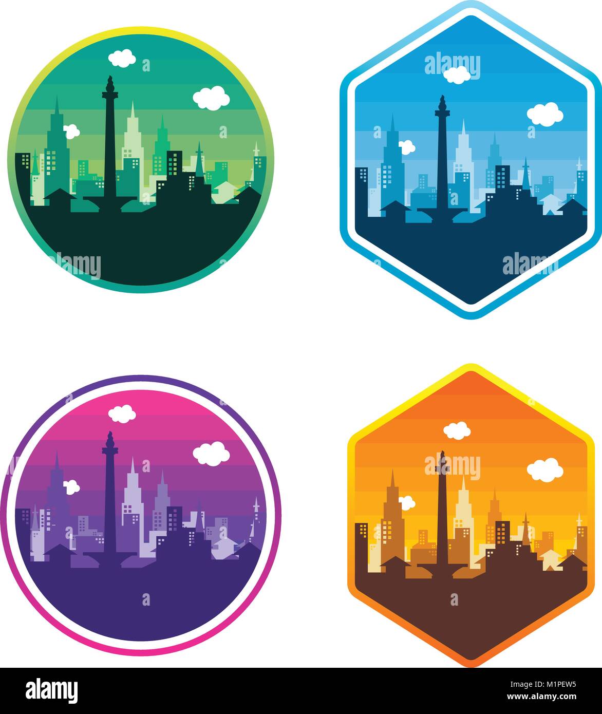 city of jakarta label badge sticker logo template set vector Stock