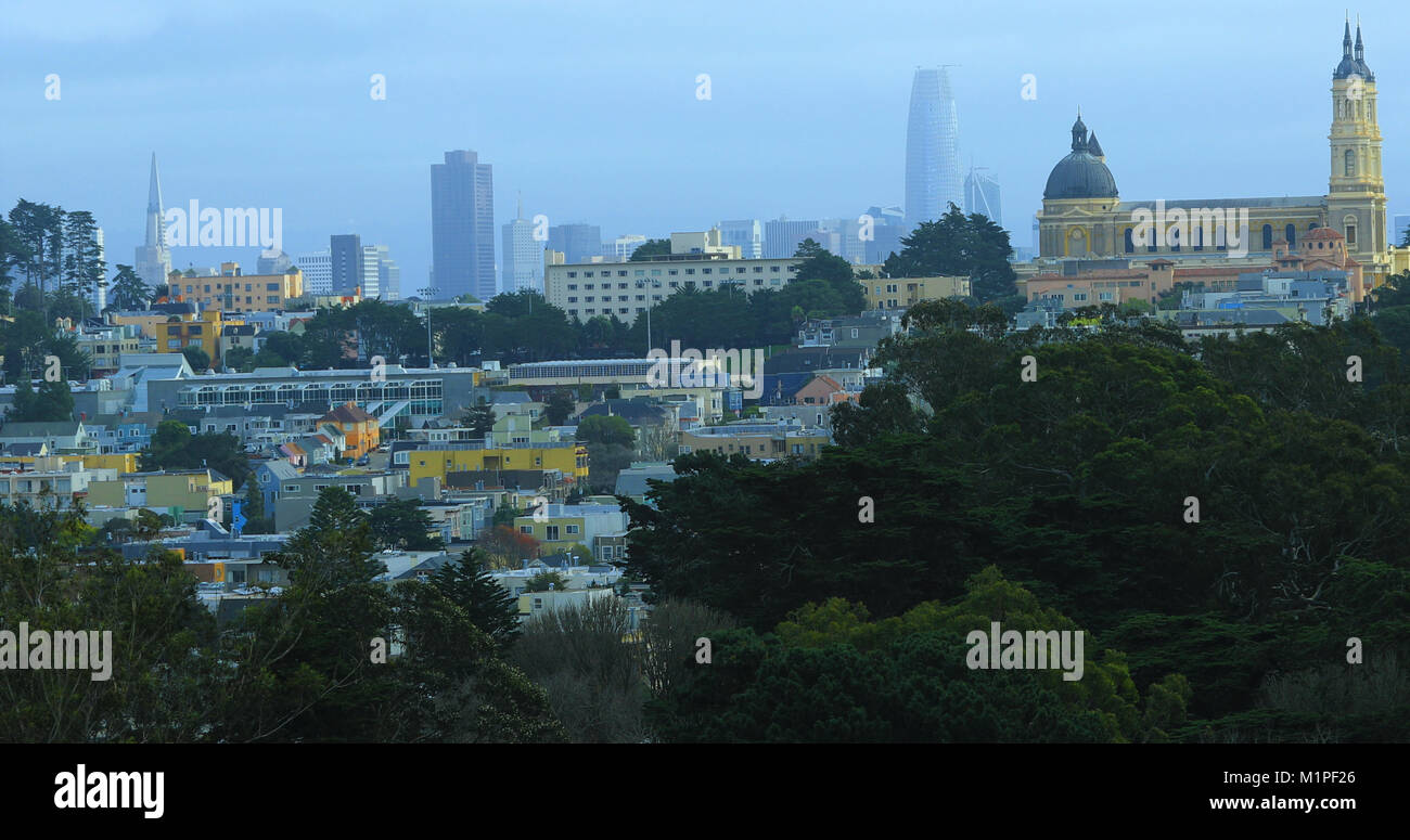 An aerial view of San Francisco, California on a foggy day Stock Photo ...