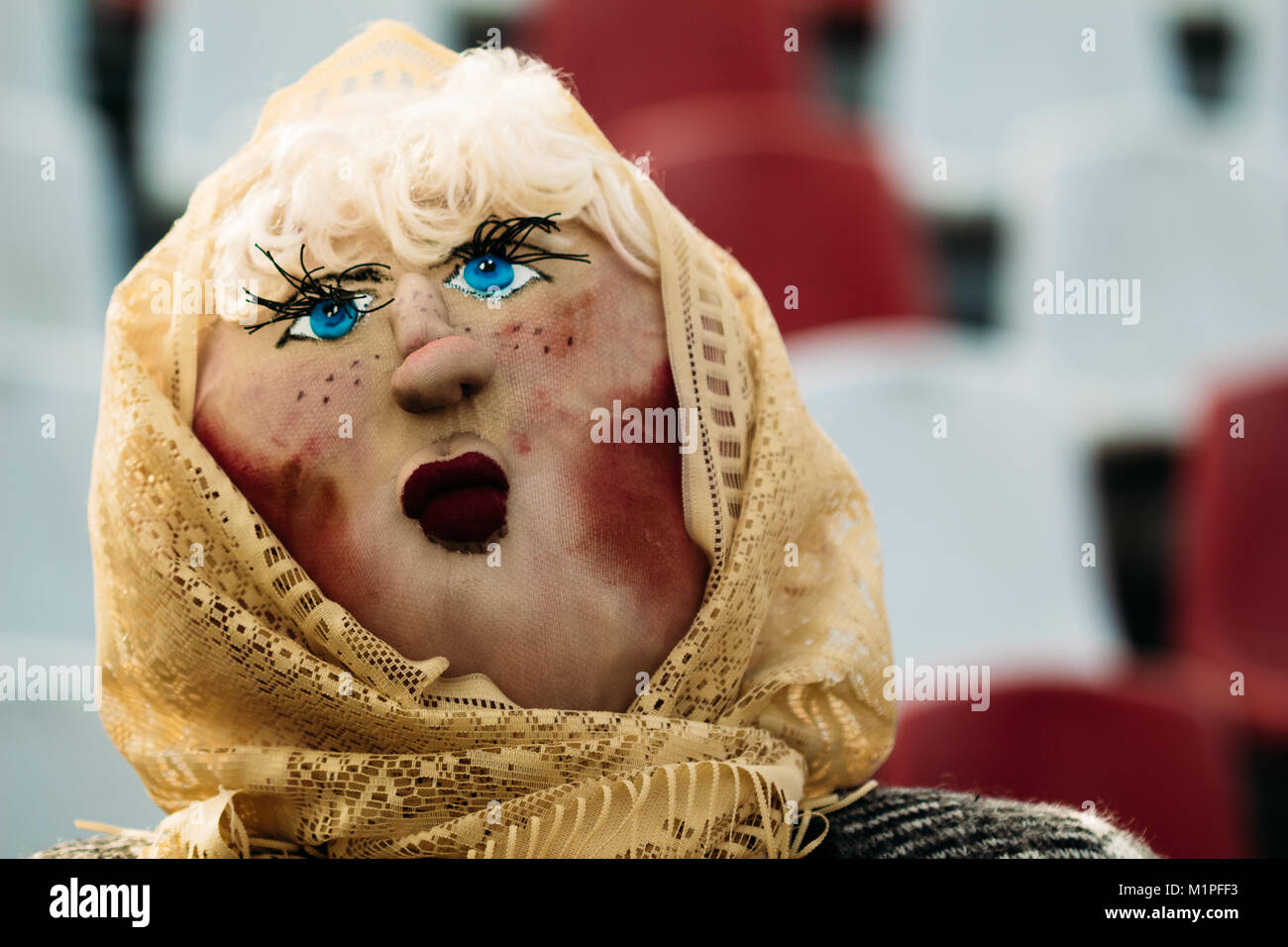 Face Dolls - stuffed - Maslenitsa. Rag image of a woman. The traditional Attribute of the Slavic peoples in the celebration Shrovetide Stock Photo