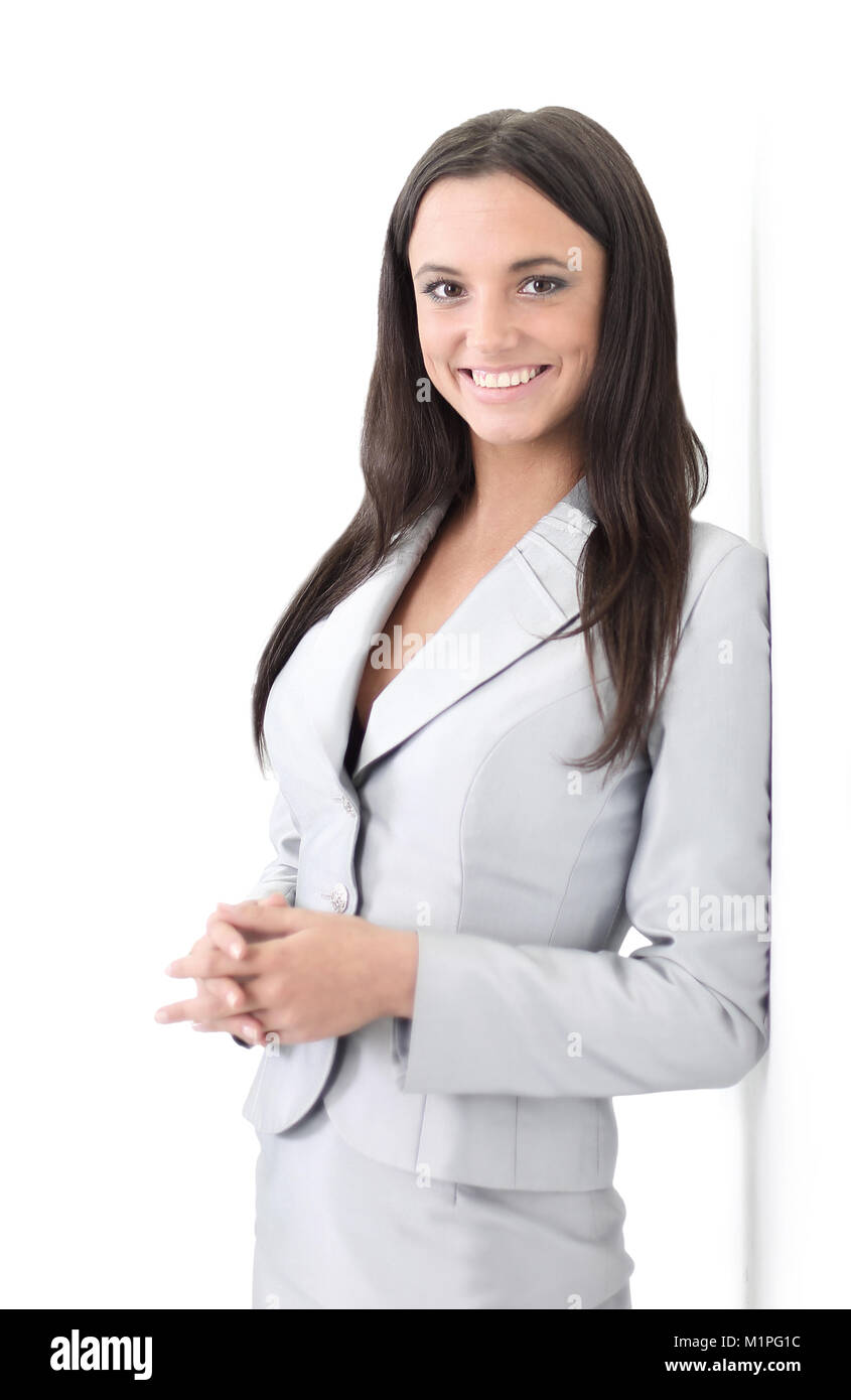 Beautiful business woman smiling isolated over a white background Stock ...