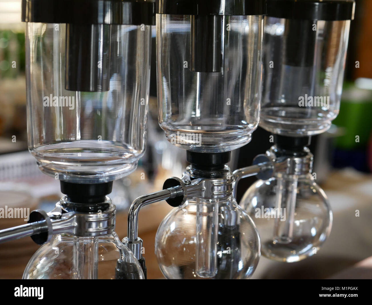 syphon coffee maker in cafe. siphon for brewing hot espresso shot on