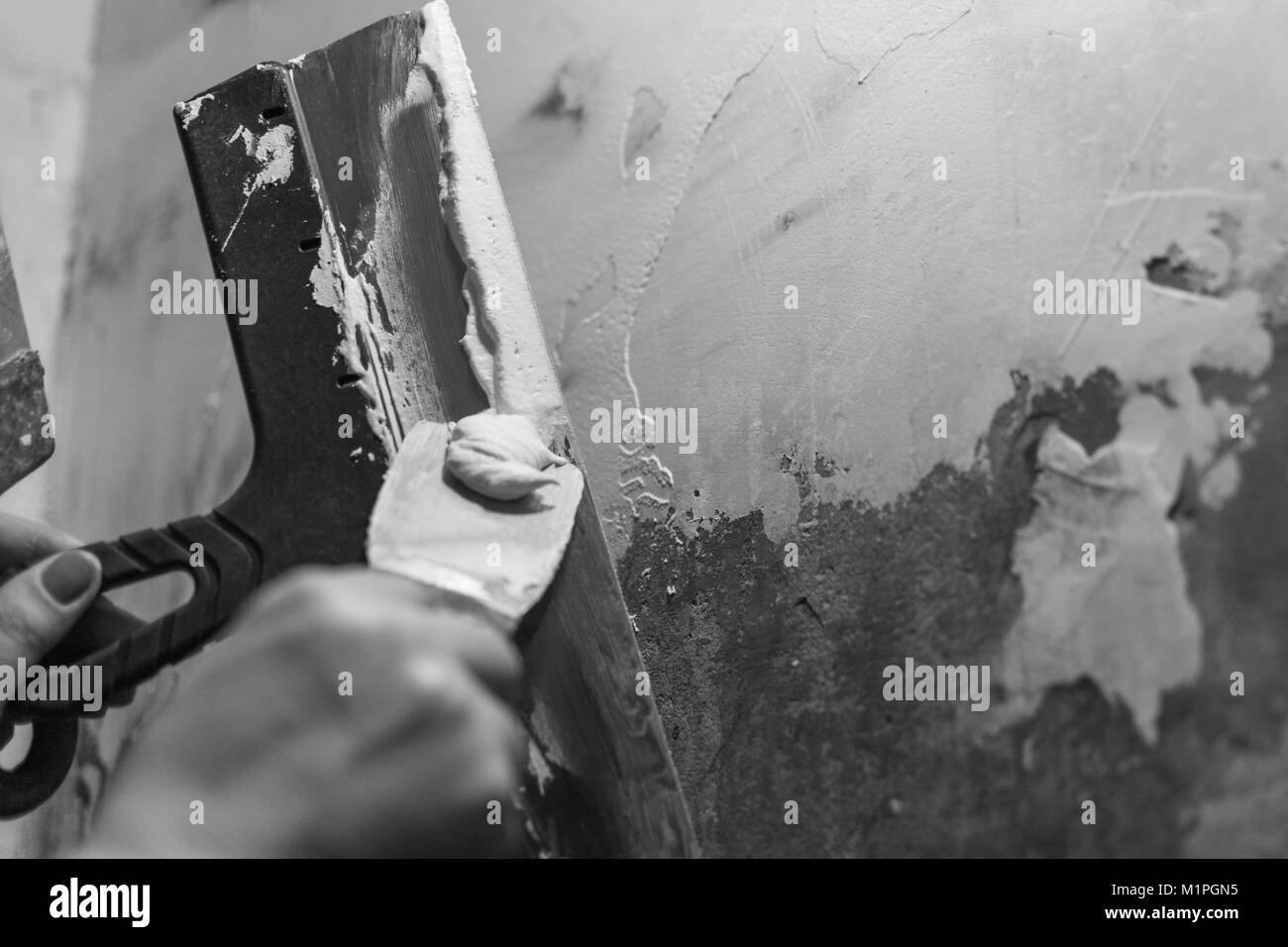 plaster walls repair of the old walls renovation Stock Photo - Alamy