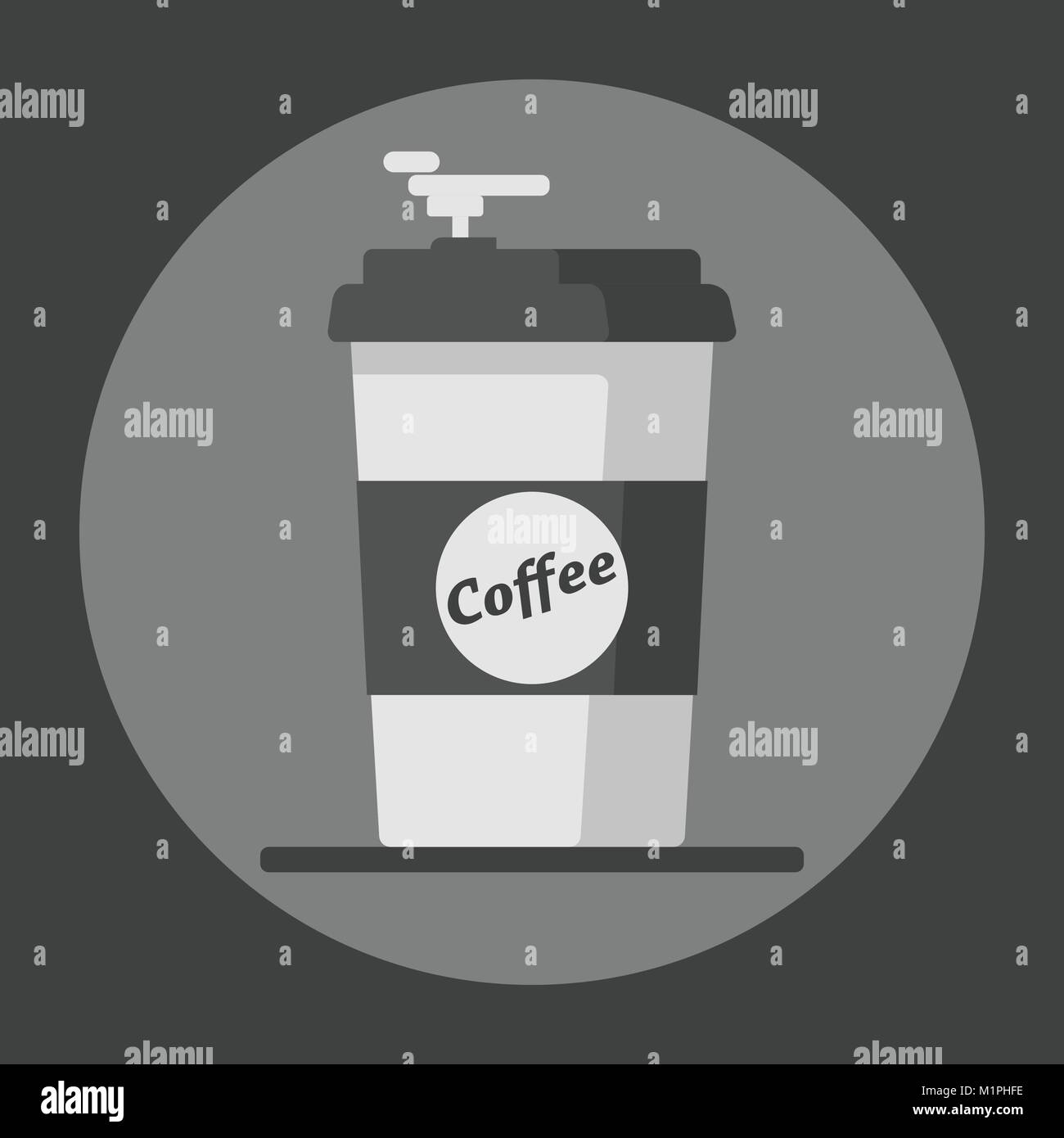 Coffee cup icon with text coffee on grey background. Flat vector illustration Stock Vector Image