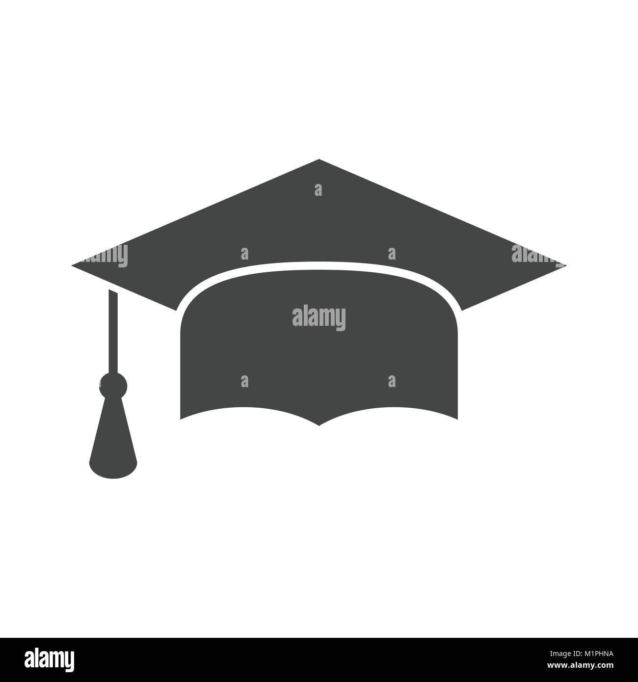 Graduation cap flat design icon. Finish education symbol. Graduation day celebration element. Graduation cap vector illustration on black background. Stock Vector