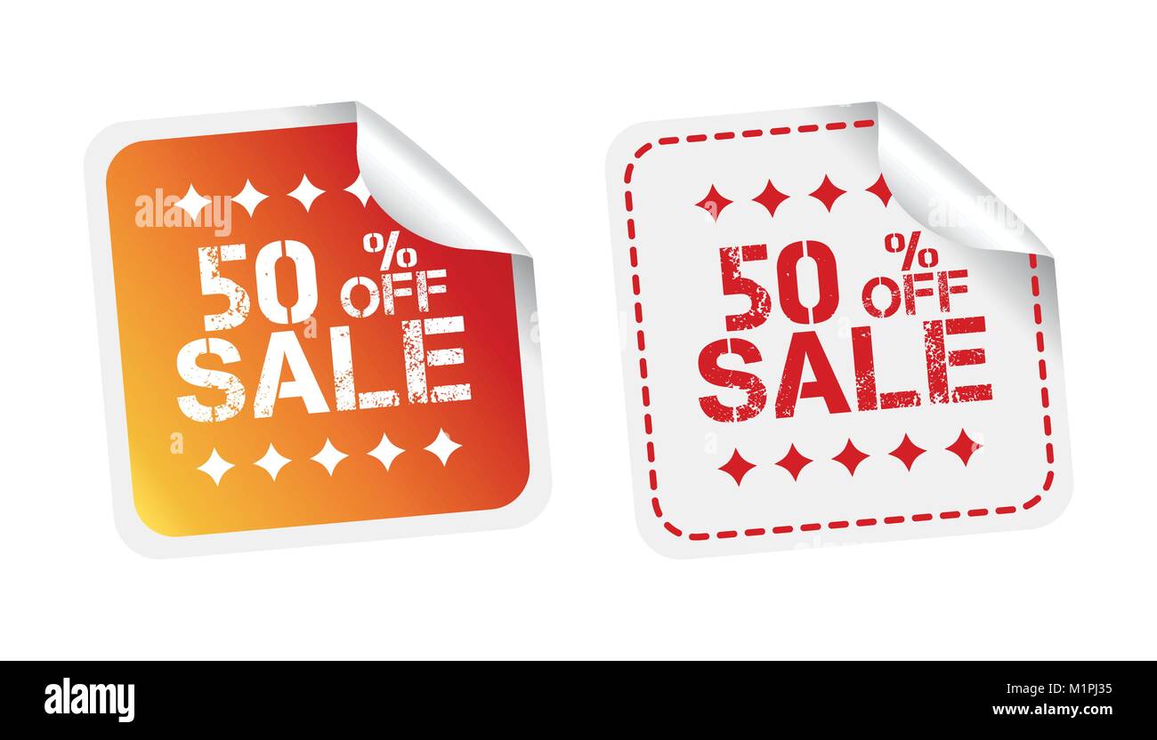 Sale stickers 50% percent off. Vector illustration on white background