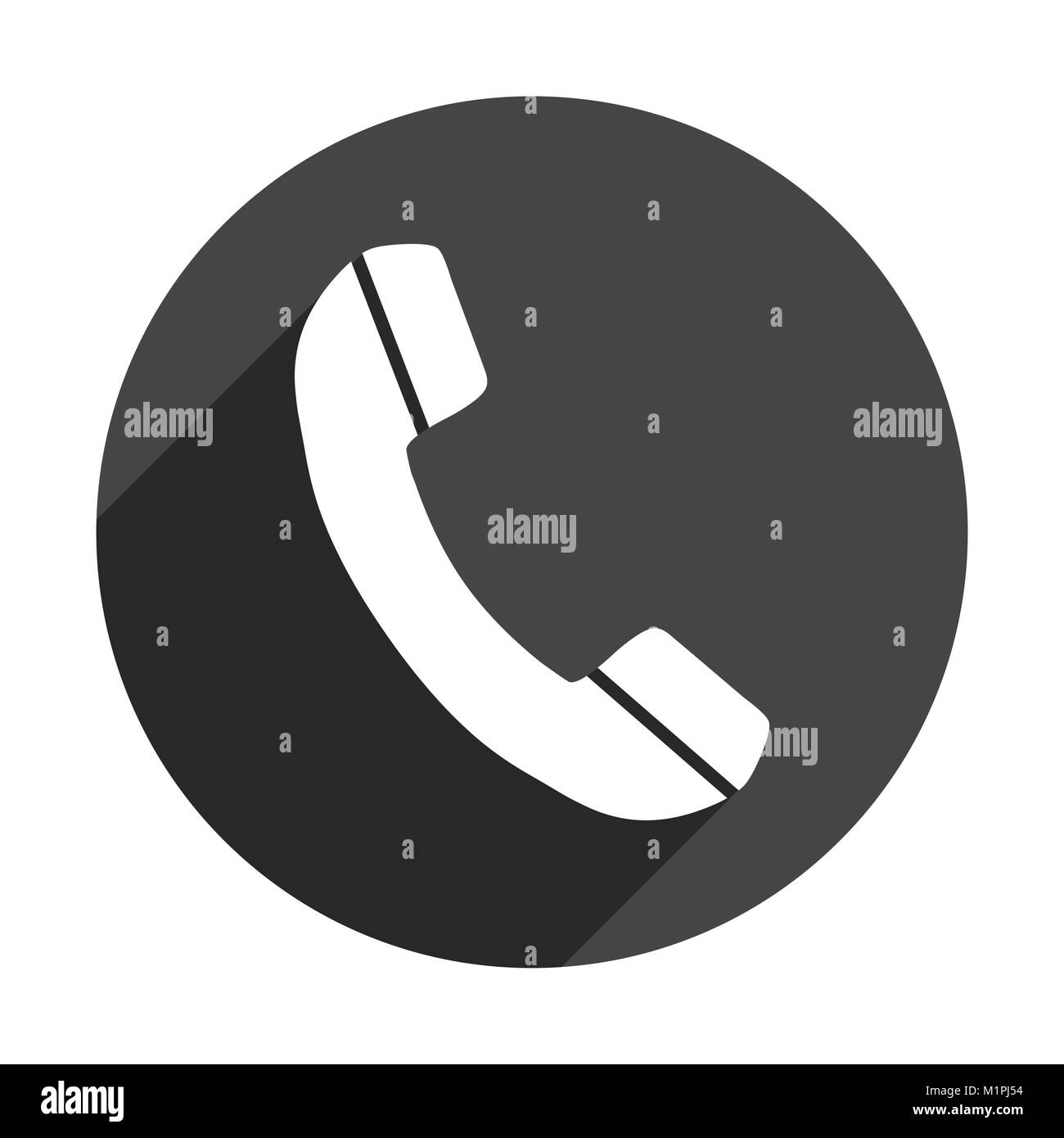 Phone icon in flat style. Vector illustration on round black background ...