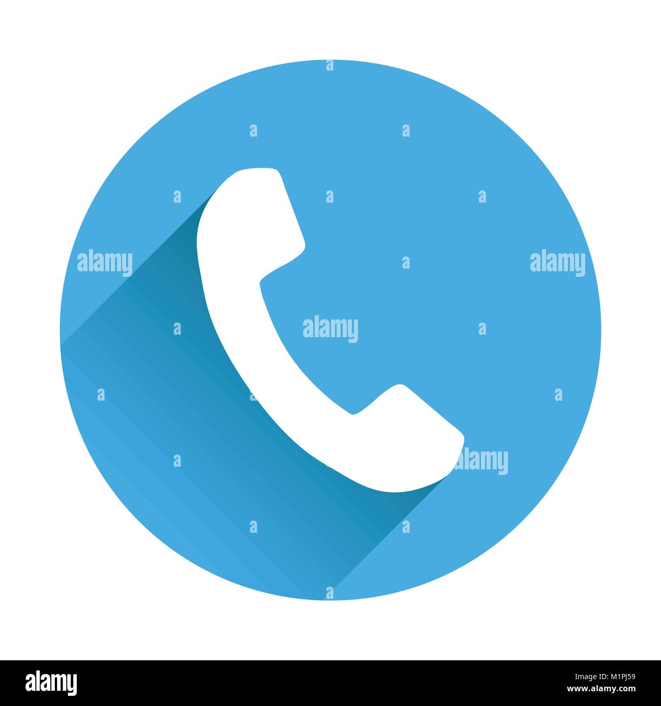 Phone icon in flat style. Vector illustration on round blue Stock