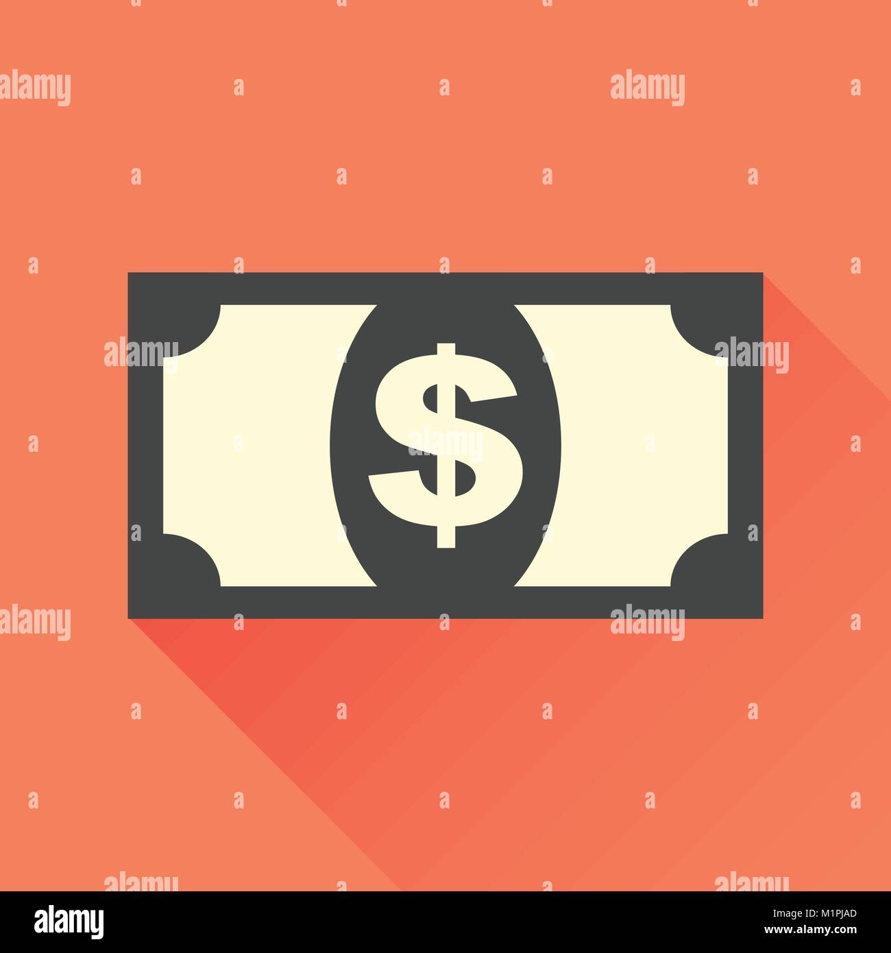 Money icon. Vector illustration in flat style. Dollar with long shadow ...