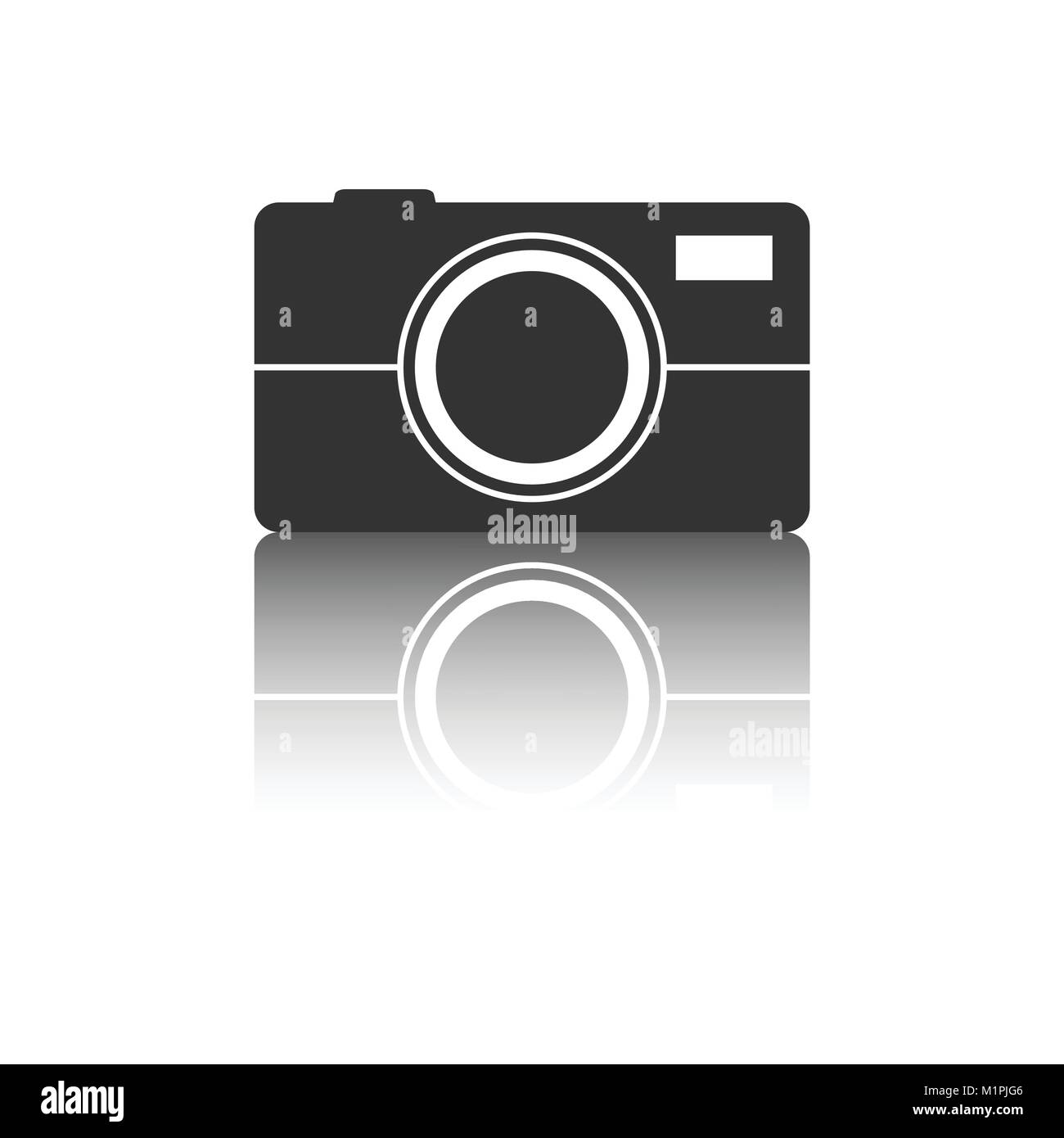 Camera icon with reflection effect on white background. Flat vector ...