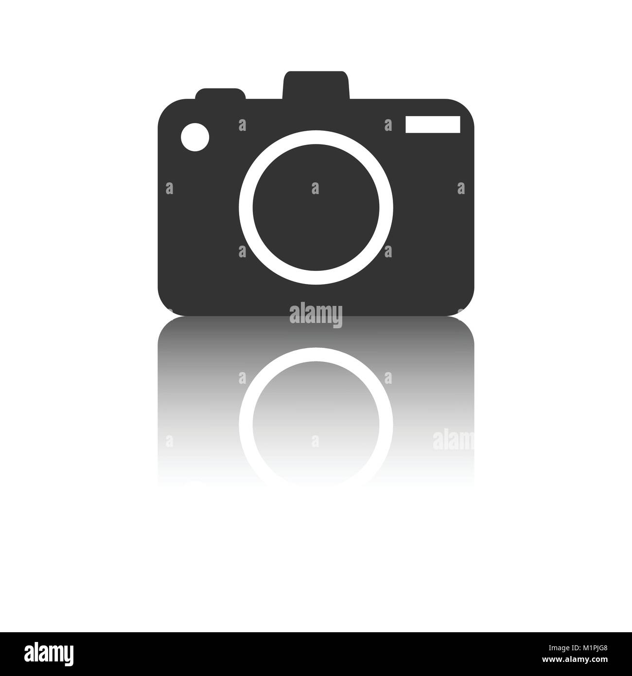 Camera icon with reflection effect on white background. Flat vector