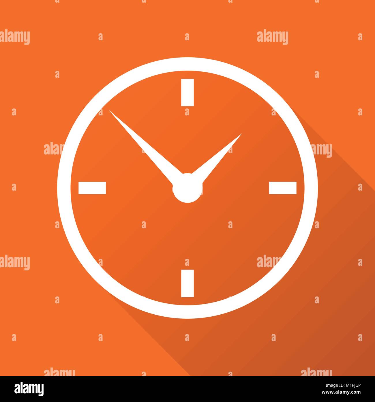 Clock icon, flat design. Vector illustration with long shadow on orange ...