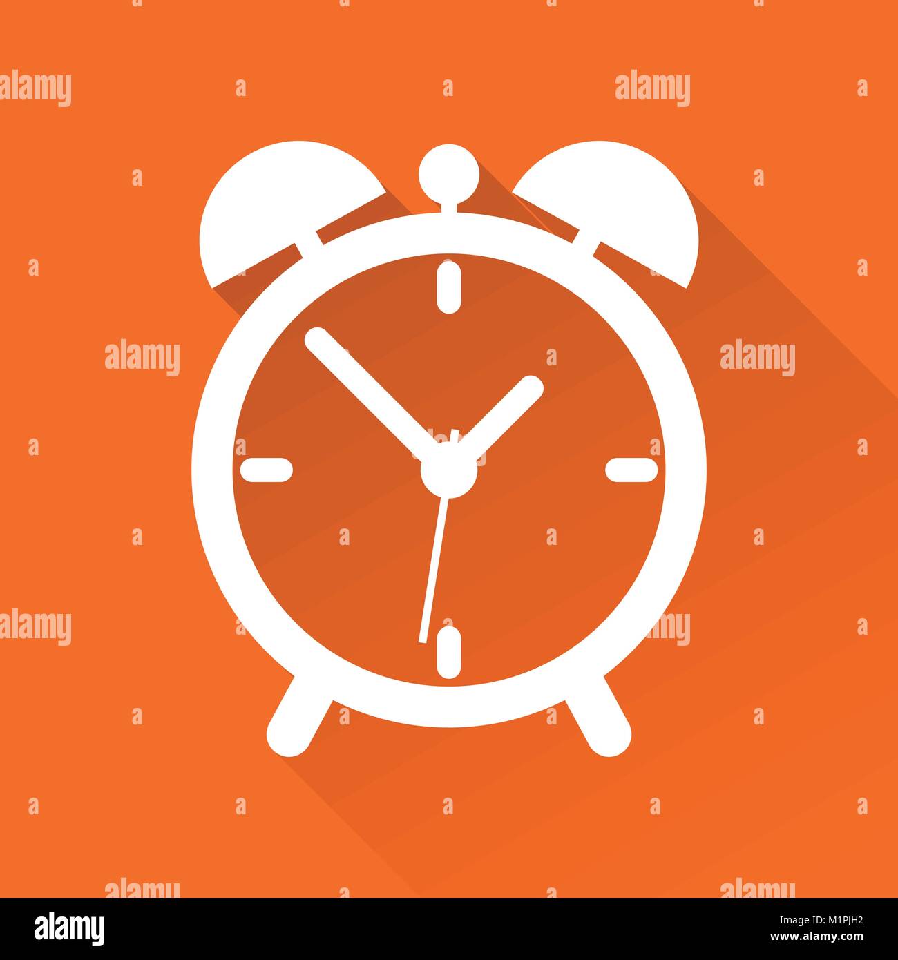 Clock icon, flat design. Vector illustration with long shadow on orange ...