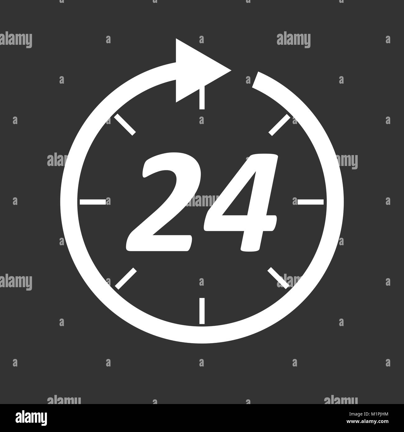 Time icon. Flat vector illustration 24 hours on black background Stock ...