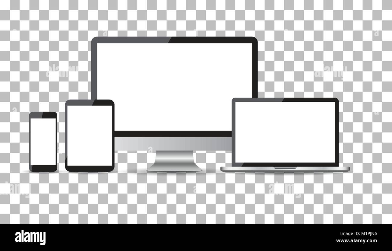 Realistic device flat Icons: smartphone, tablet, laptop and desktop ...