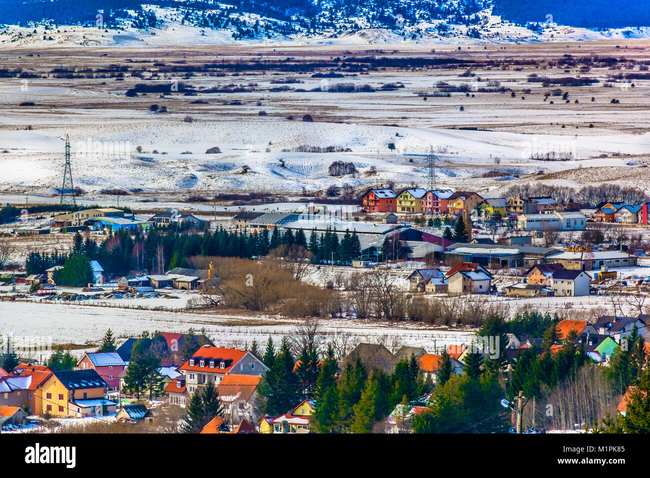 Aerial view at winter cityscape in Kupres canton, Bosnia Balkans Stock ...