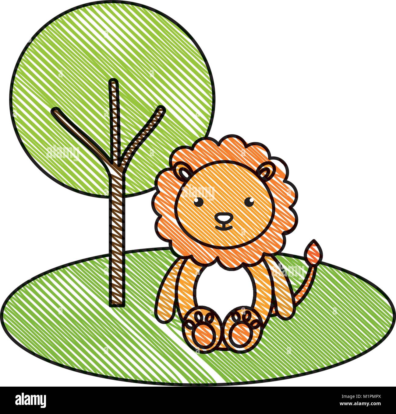 cute and tender lion in the jungle character Stock Vector Image & Art ...