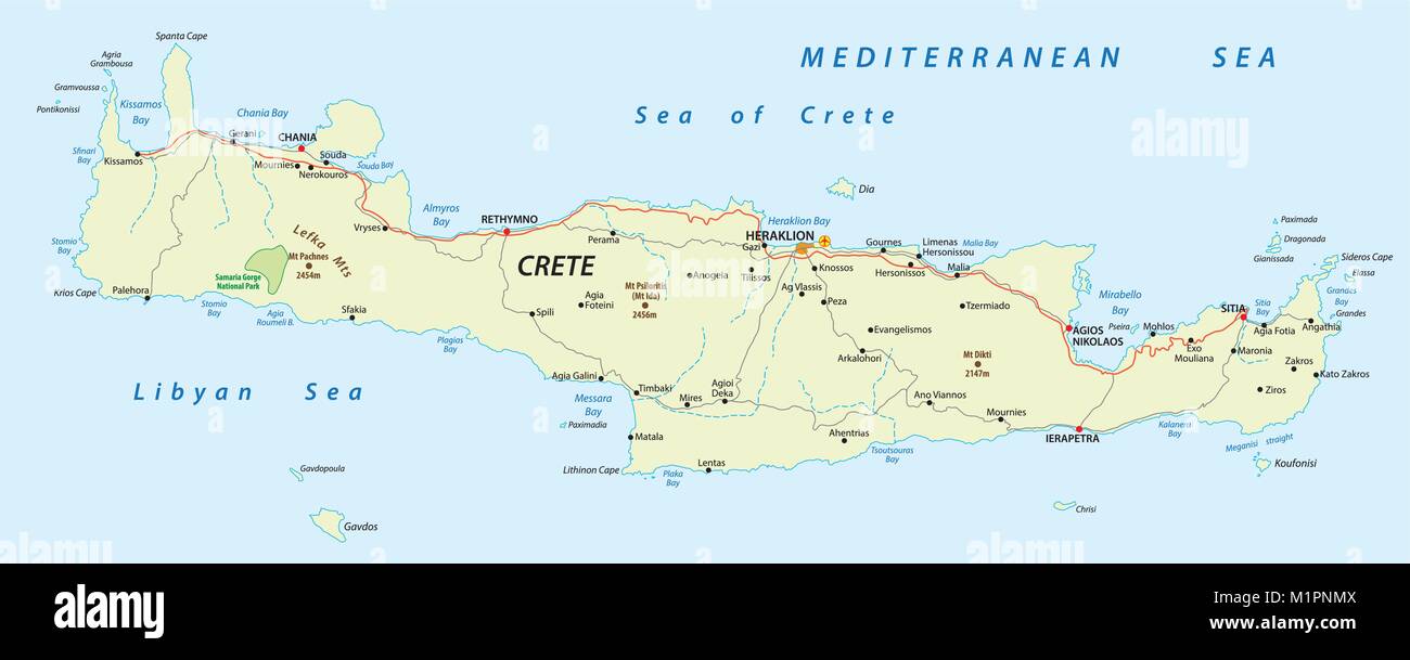 vector street map of greek mediterranean island crete Stock Vector